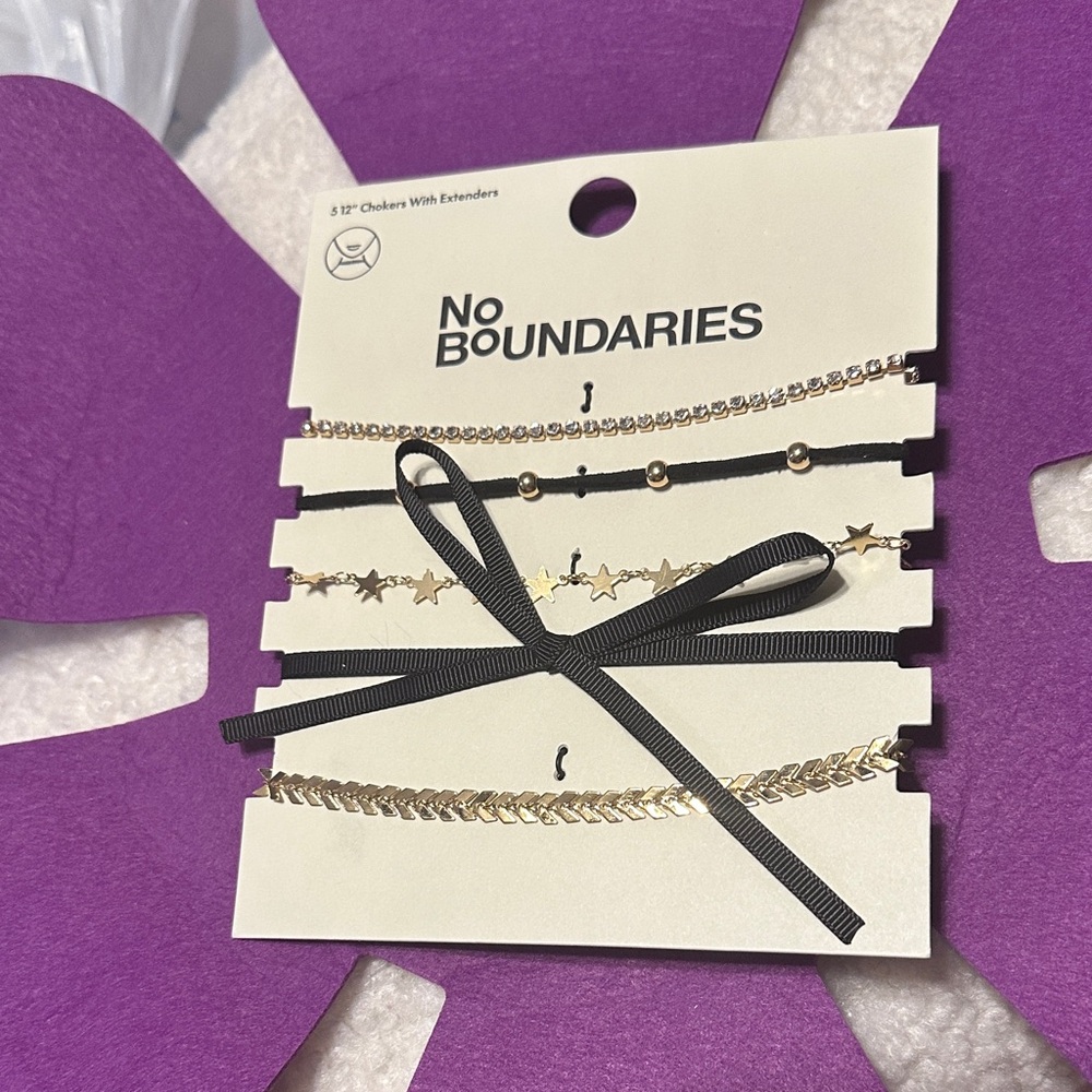 No Boundaries Gold and Black 5-Pack Layered Choker Set